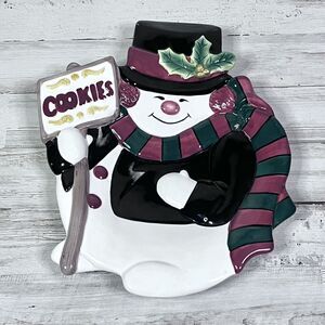 Fitz and Floyd Snowman Cookie Canape Plate Christmas Holidays Winter